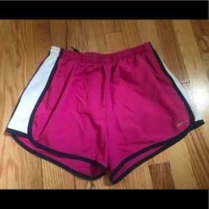 Reebok running shorts navy and hot pink